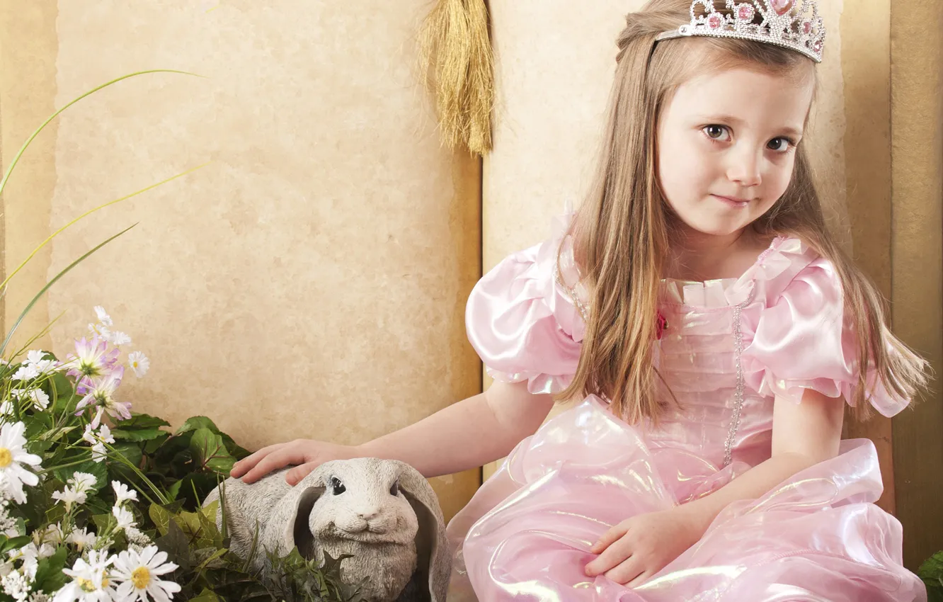 Фото обои взгляд, кролик, платье, девочка, принцесса