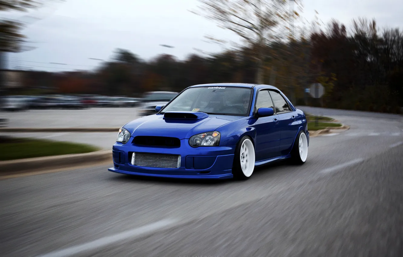 Фото обои размытие, Subaru, Impreza, STI, в движении, blue, субару, импреза