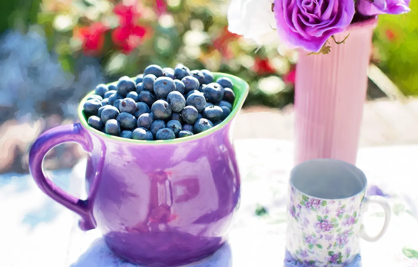 Фото обои ягоды, картина, summer, натюрморт, fresh, painting, still life, blueberry