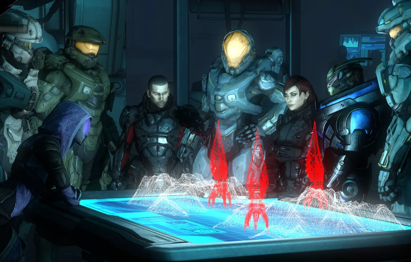 Фото обои mass effect, shepard, halo, reaper, garrus vakarian, master chief