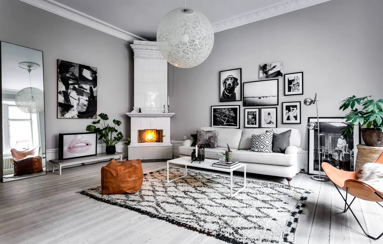 Фото обои дизайн, стиль, интерьер, камин, гостиная, Roslagsgatan Apartment