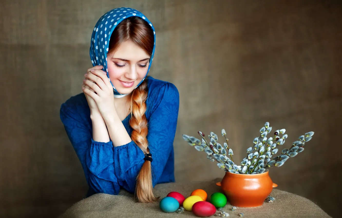 Фото обои девушка, радость, весна, пасха, Olga Boyko