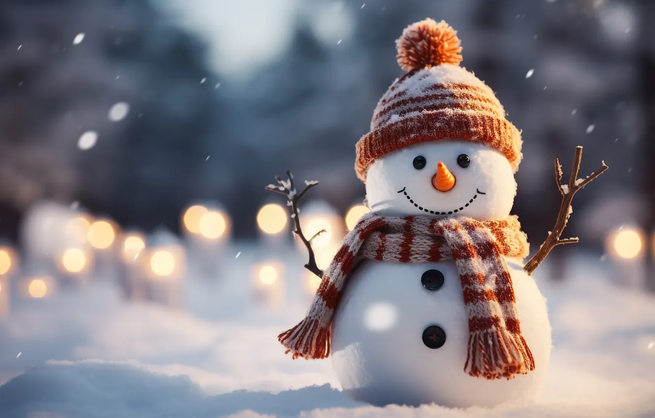 Фото обои зима, снег, украшения, Рождество, Новый год, снеговик, happy, Christmas