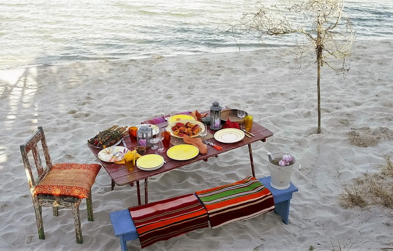 Фото обои Beach, Sand, Food, Moods, Picnic on the Beach