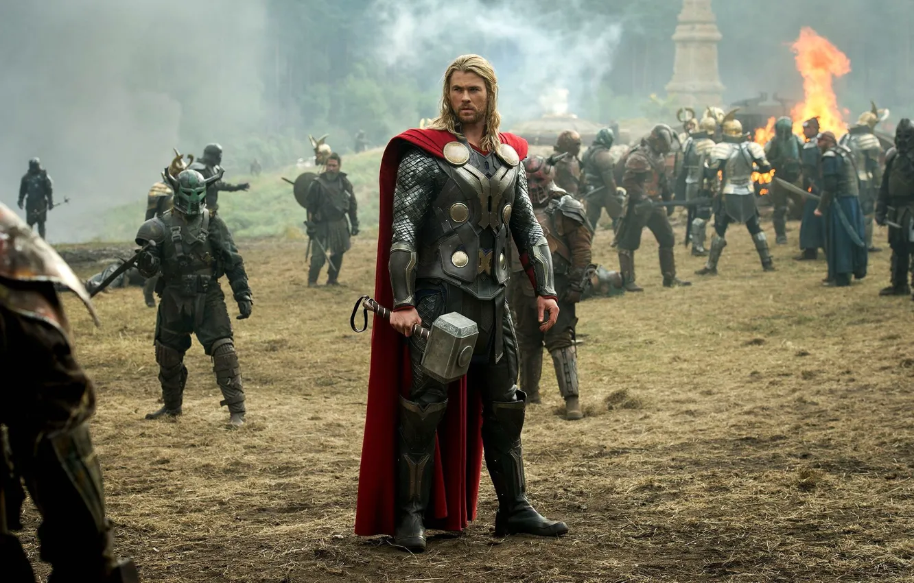 Фото обои доспехи, молот, битва, Тор, Chris Hemsworth.Крис Хемсворт, Thor : The Dark World