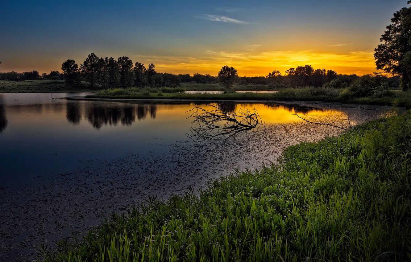 Фото обои закат, природа, река