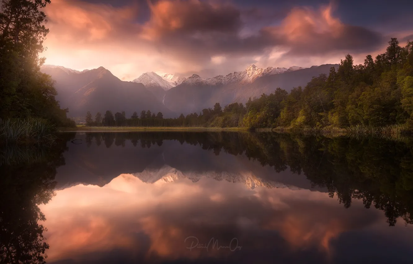 Фото обои горы, озеро, Новая Зеландия