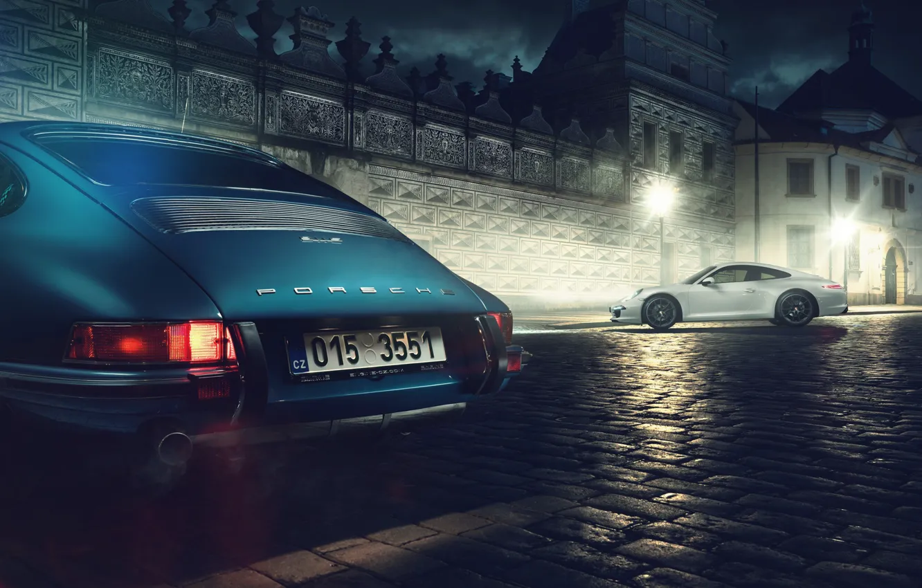 Фото обои 911, white, blue, street, porche, classic Porsche