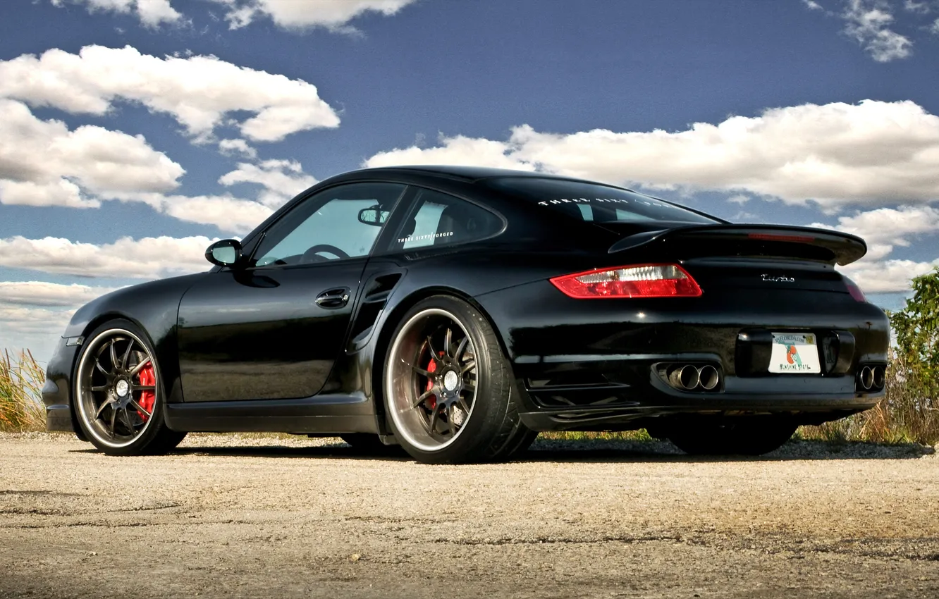 Фото обои 997, Porsche, порше, black, Turbo, задняя часть, турбо