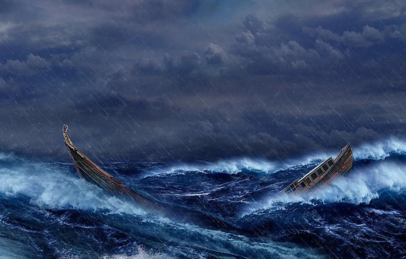 Фото обои море, волны, буря, Лодка