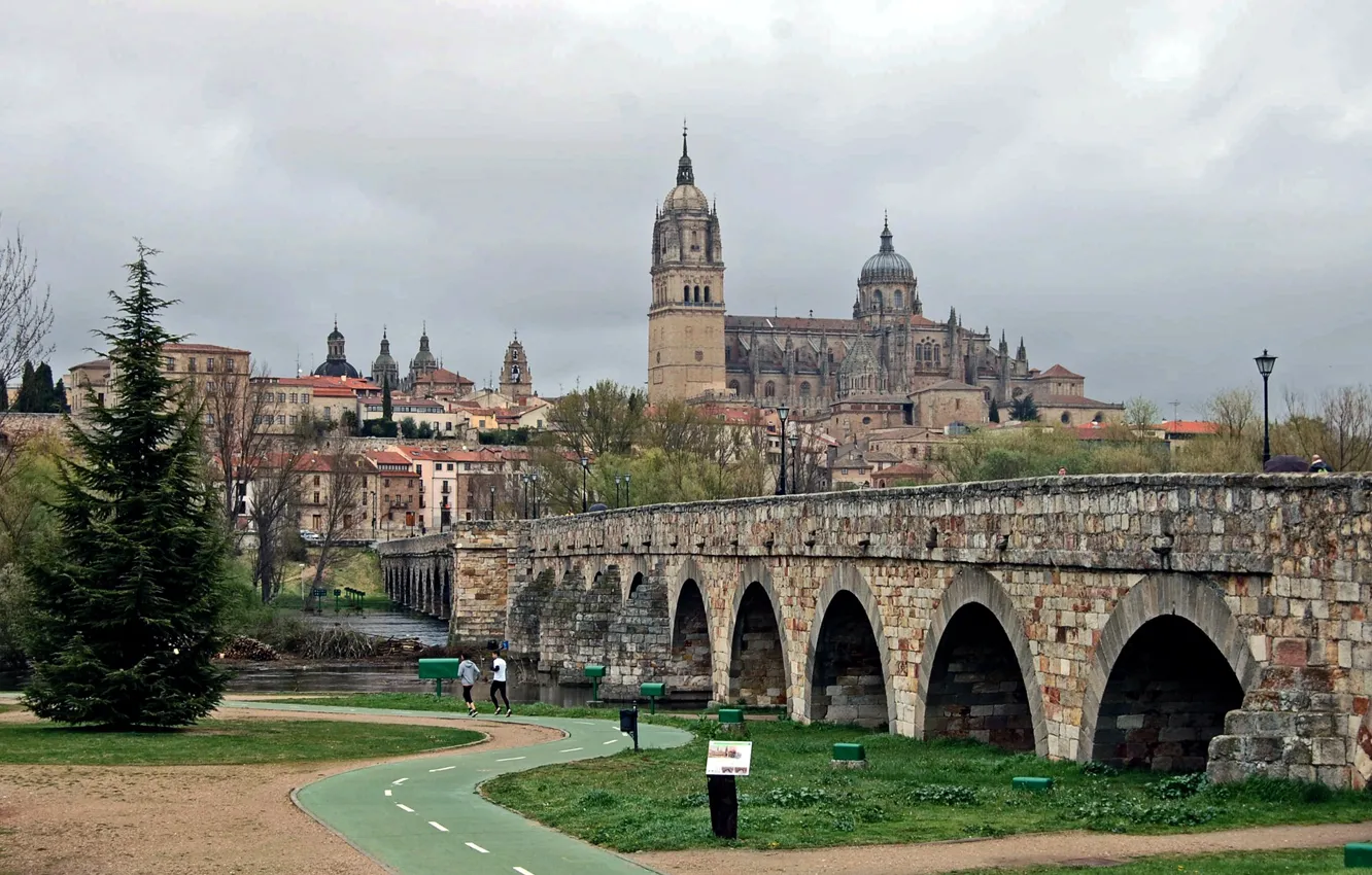 Фото обои мост, собор, Испания, Саламанка