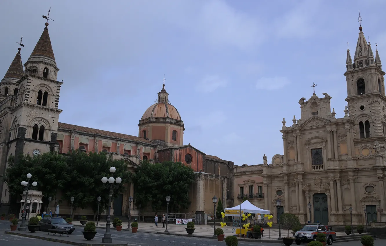 Фото обои площадь, Италия, церковь, собор, Ачиреале