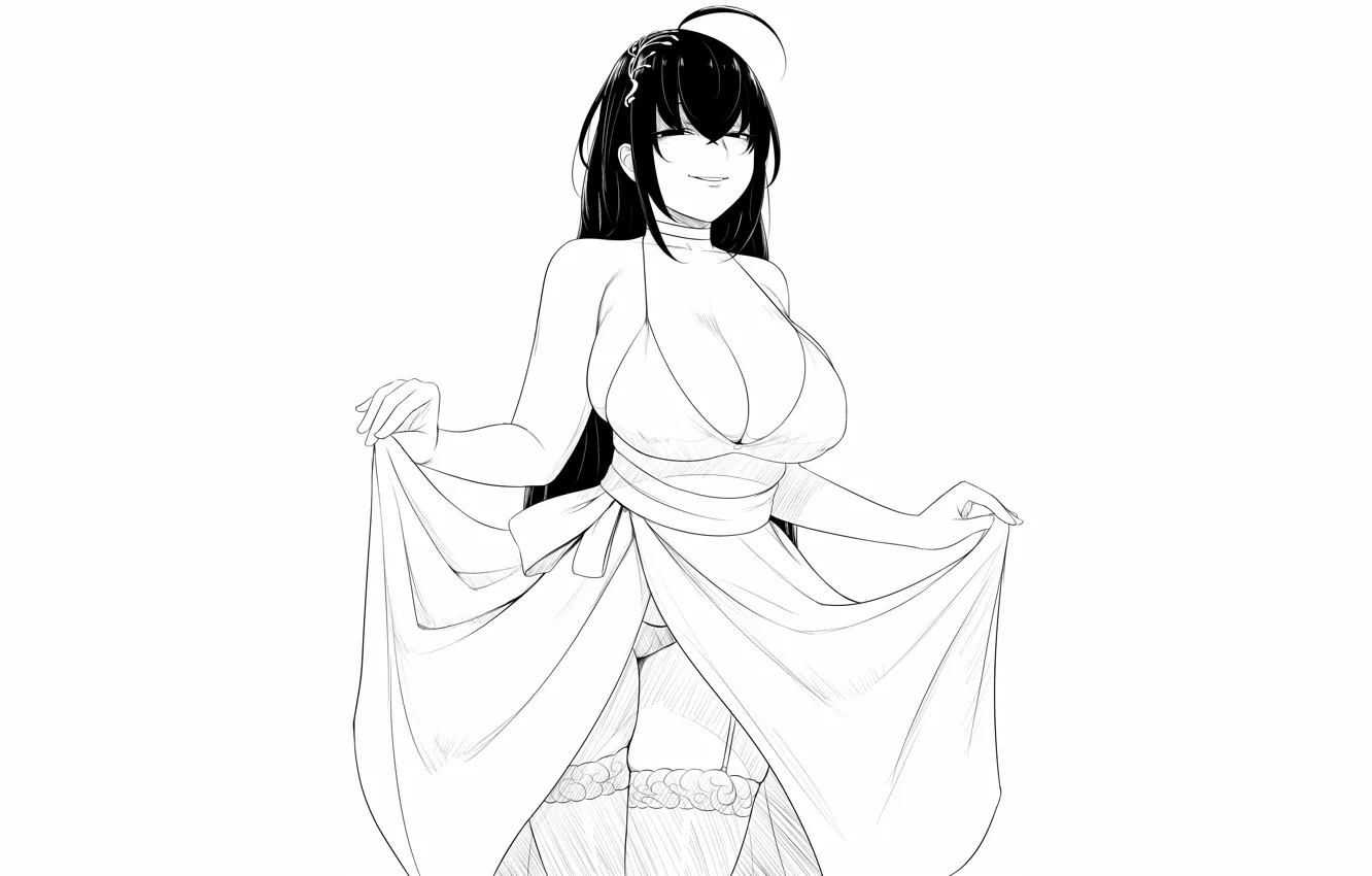 Фото обои girl, sexy, lingerie, pantsu, cleavage, panties, thighhighs, long hair