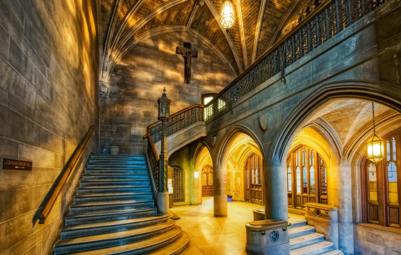 Фото обои HDR, лестница, церковь, арки
