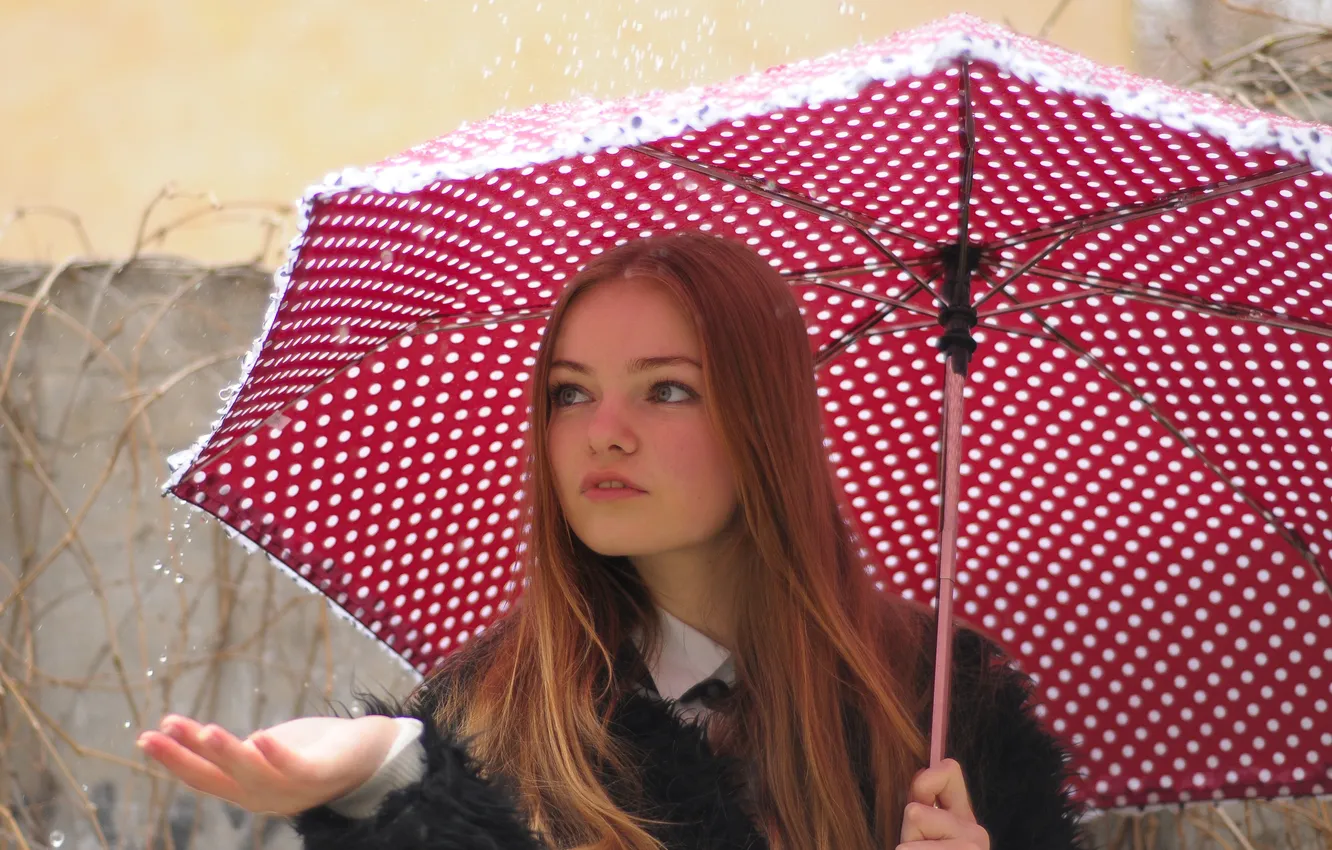 Фото обои улица, Девушка, зонт