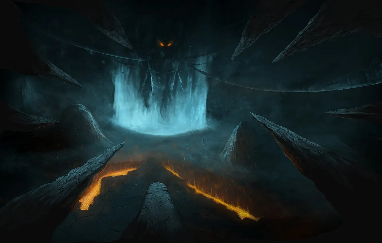 Фото обои огонь, жертва, демон, пещера