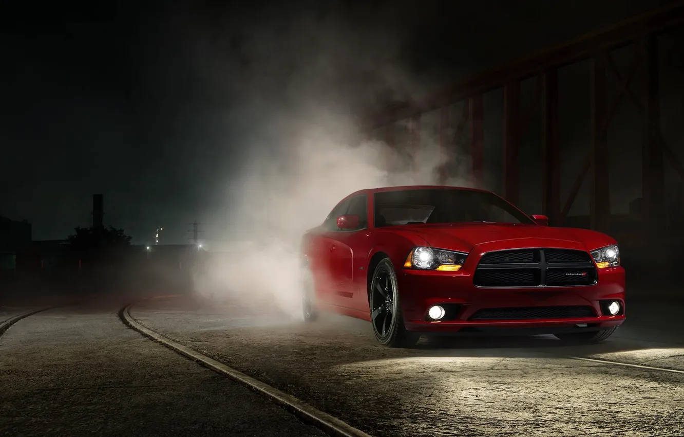 Фото обои Muscle, Dodge, Red, Car, Front, Charger, Smoke, Adrenaline