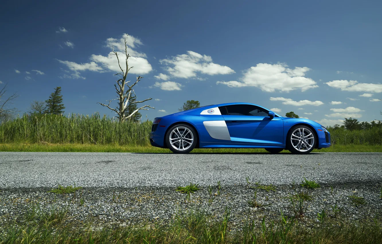 Фото обои Audi, Blue, Side, View, V10