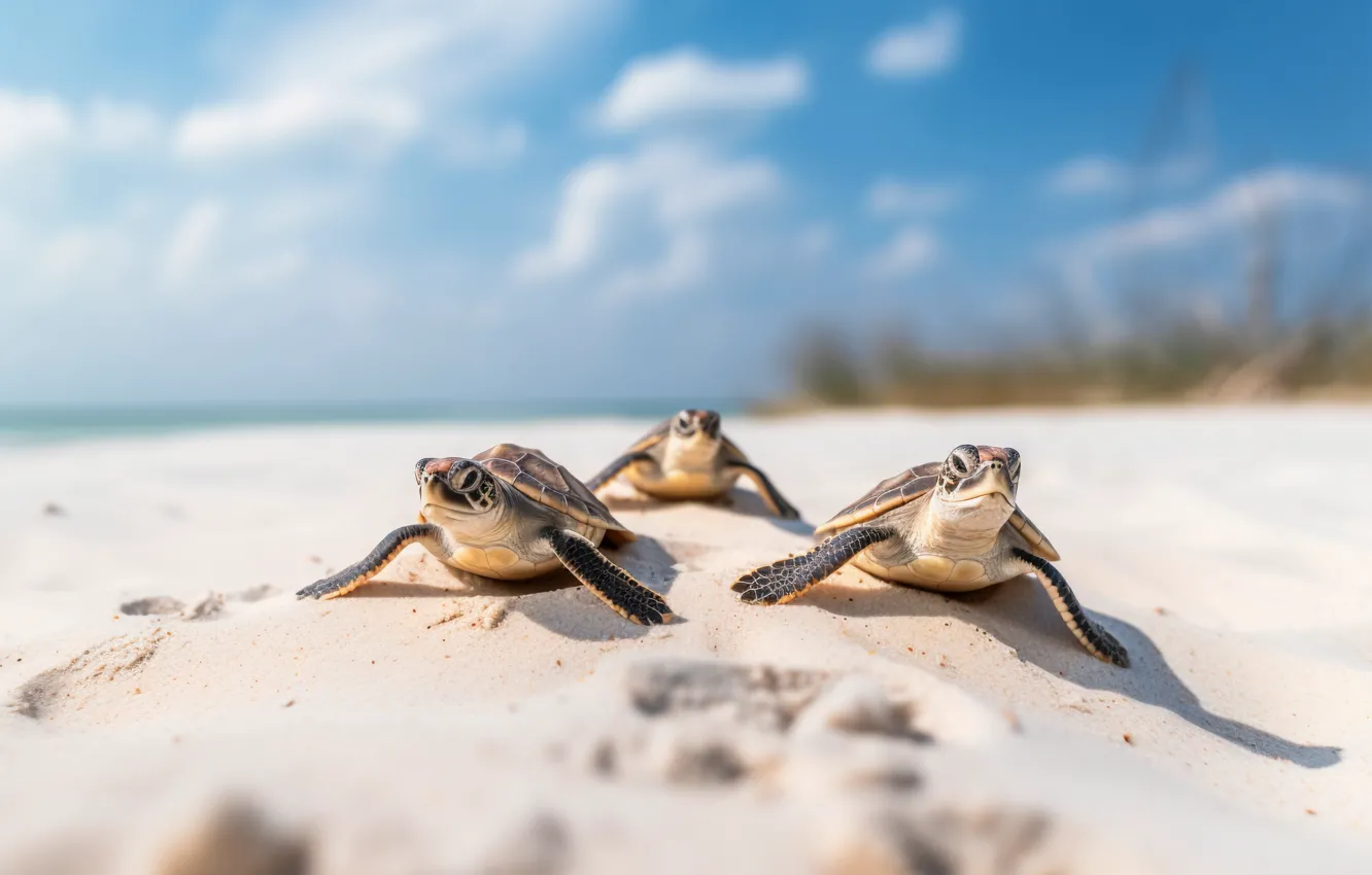 Фото обои turtles, baby, seaside, hatching