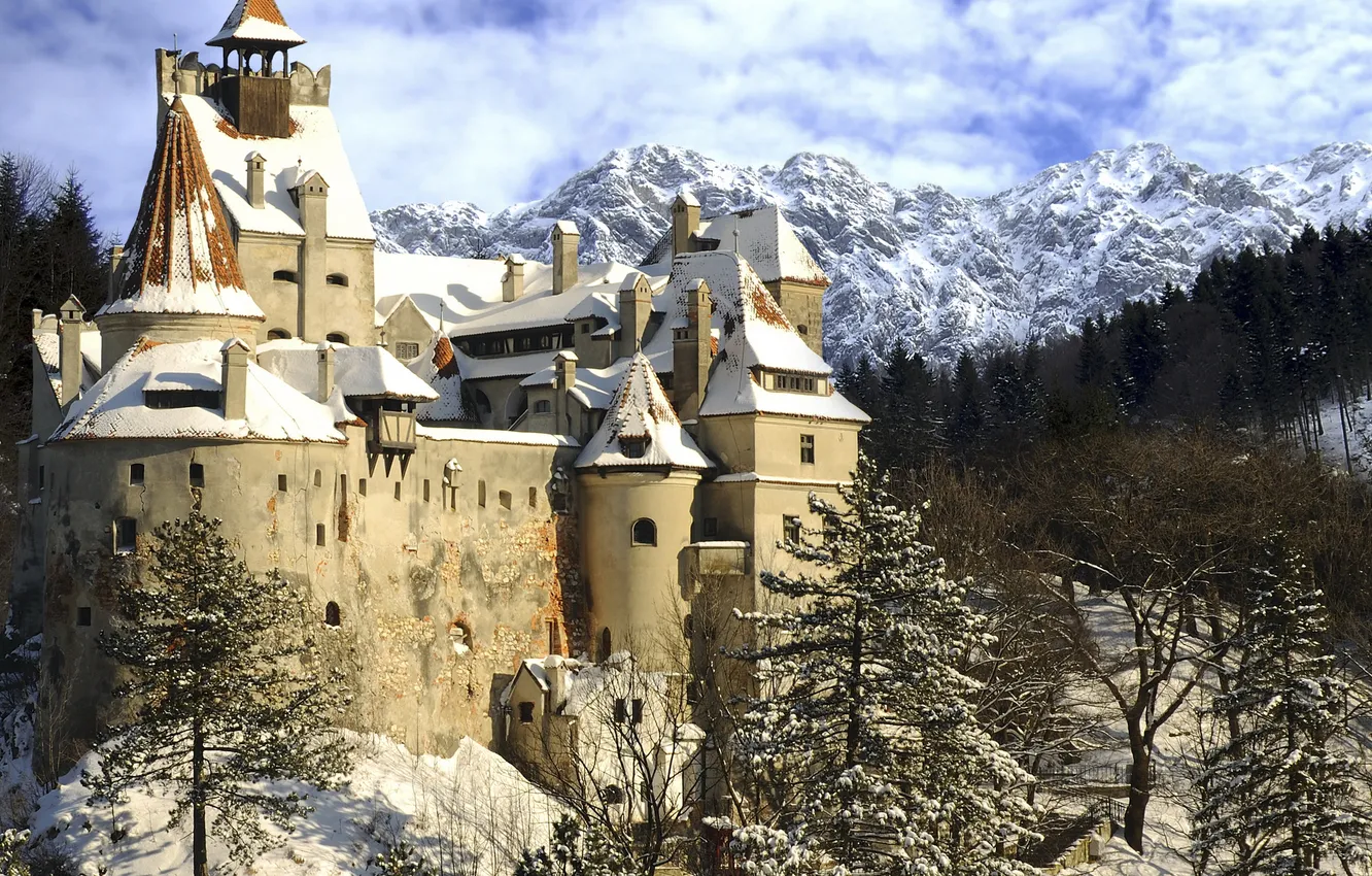 Фото обои зима, снег, замок, winter, старинный, castle