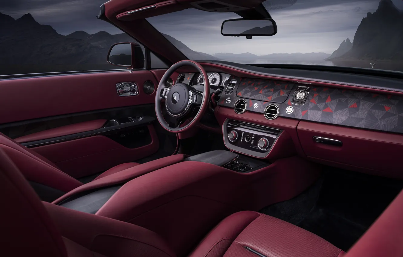 Фото обои Rolls-Royce, steering wheel, dashboard, torpedo, Rolls-Royce La Rose Noire Droptail