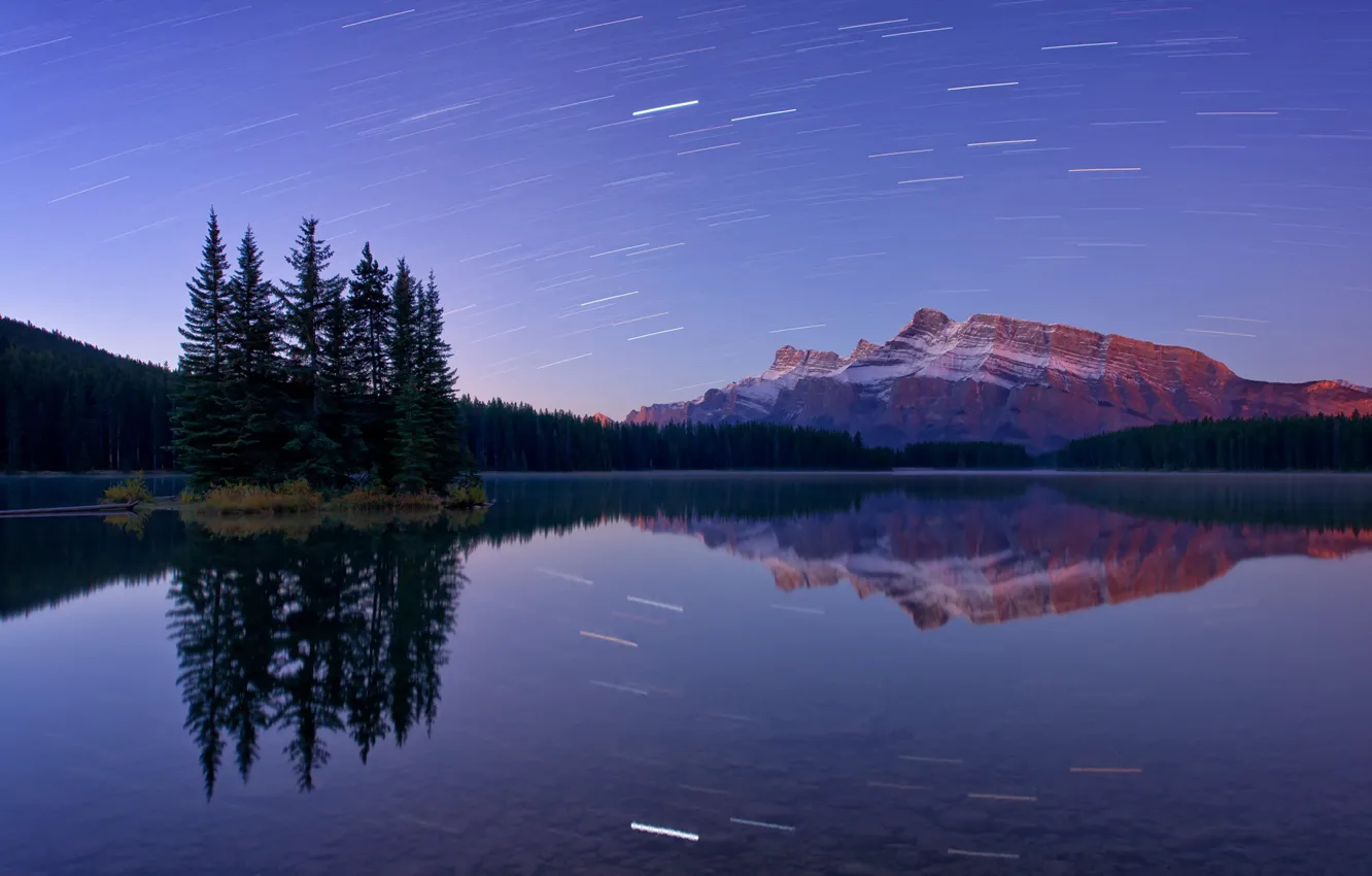 Фото обои Banff National Park, Mount Rundle, Two Jack Lake