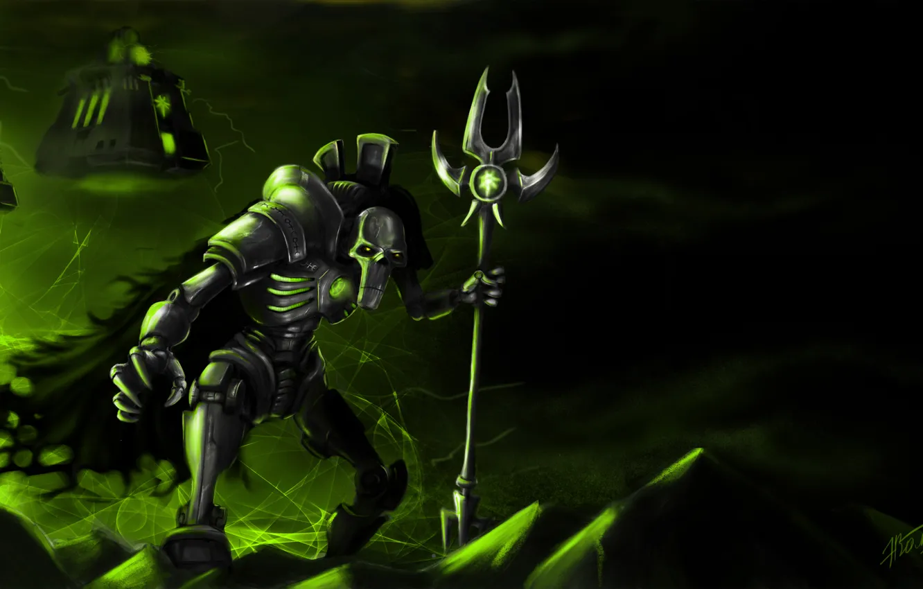 Фото обои green, skull, warrior, warhammer 40k Necrons