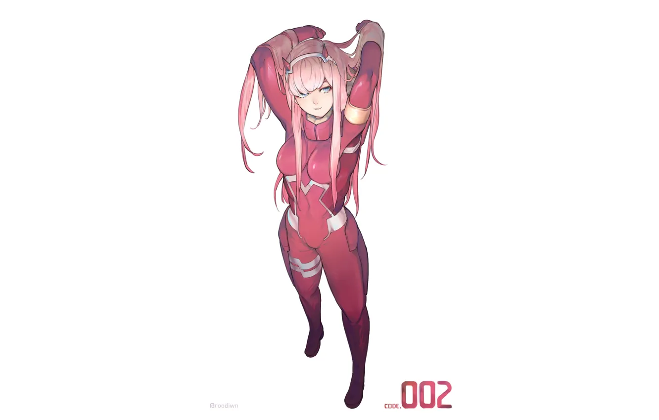 Фото обои девушка, поза, костюм, 002, Darling In The Frankxx, Милый во Франксе, Zero Two