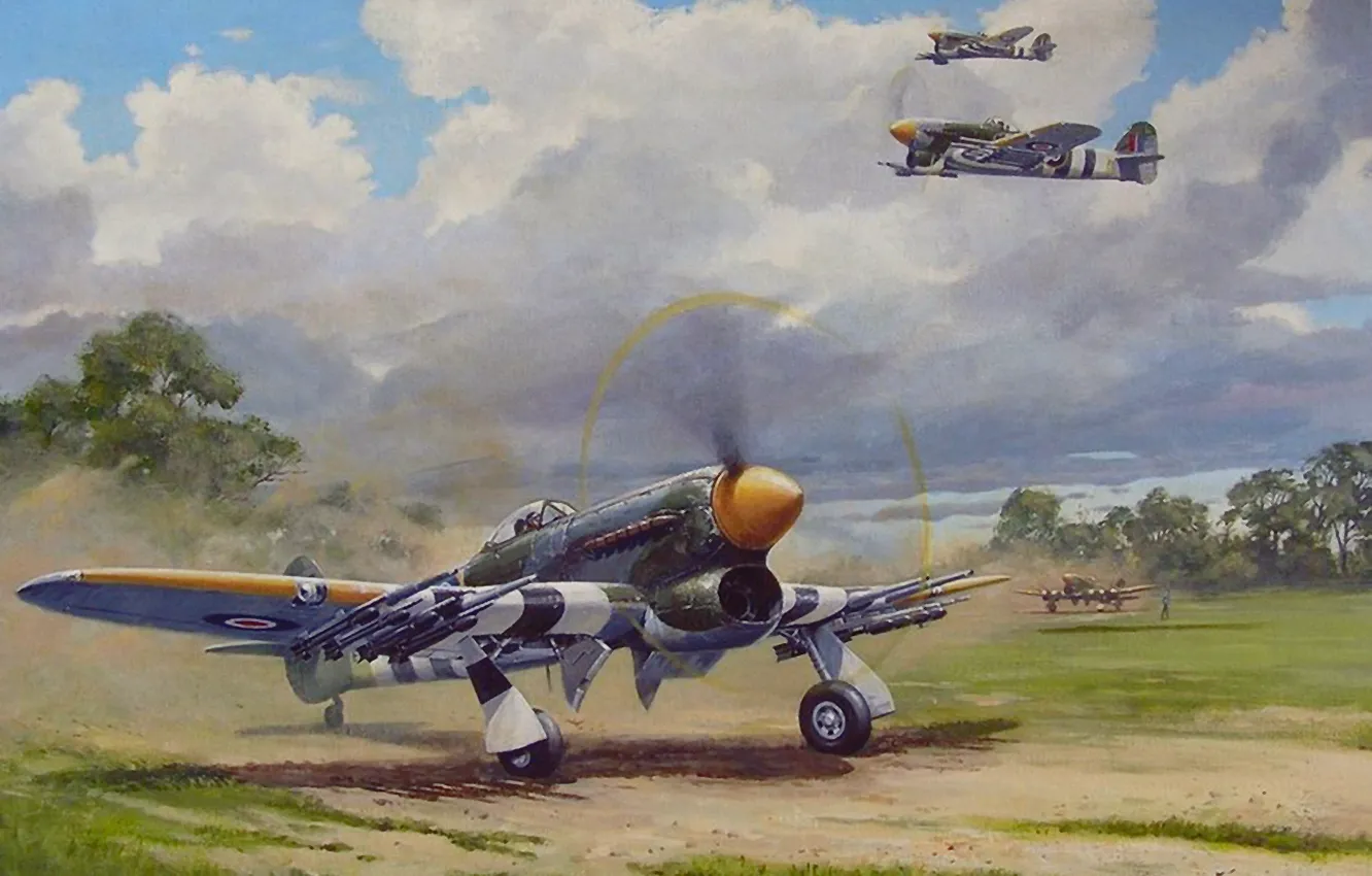 Фото обои aircraft, war, airplane, aviation, dogfight, hawker typhoon