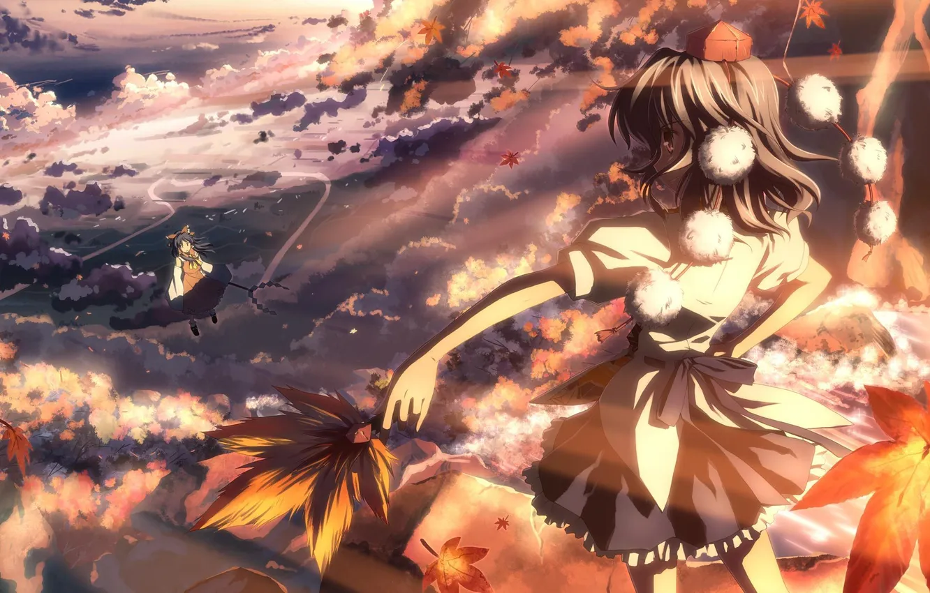 Фото обои небо, облака, девушки, аниме, Touhou