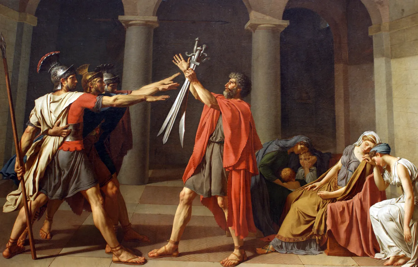 Фото обои картина, мечи, rome, рим, painting, мужи, неоклассицизм, brothers