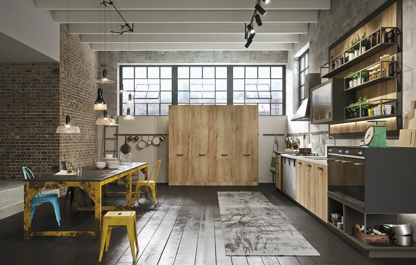 Фото обои design, modern, interior, home, kitchen, loft style
