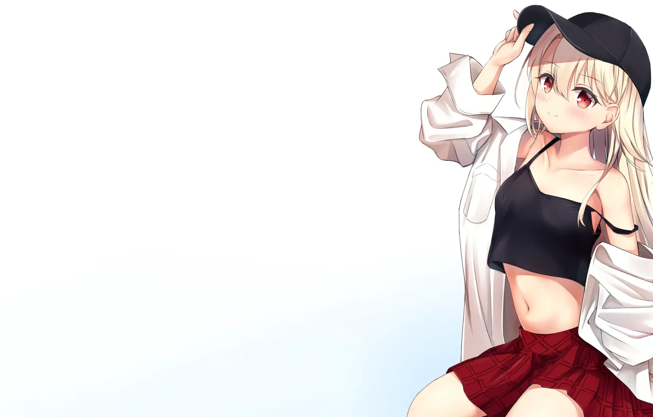 Фото обои blouse, anime, red eyes, cap, white hair, short skirt