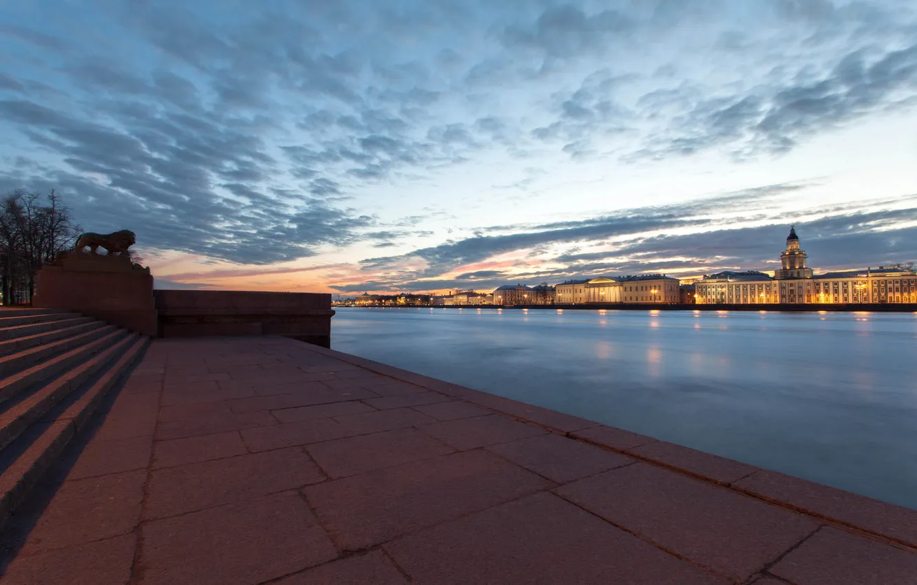 Фото обои Вечер, Питер, Река, Набережная, Санкт-Петербург, Russia, спб, Нева