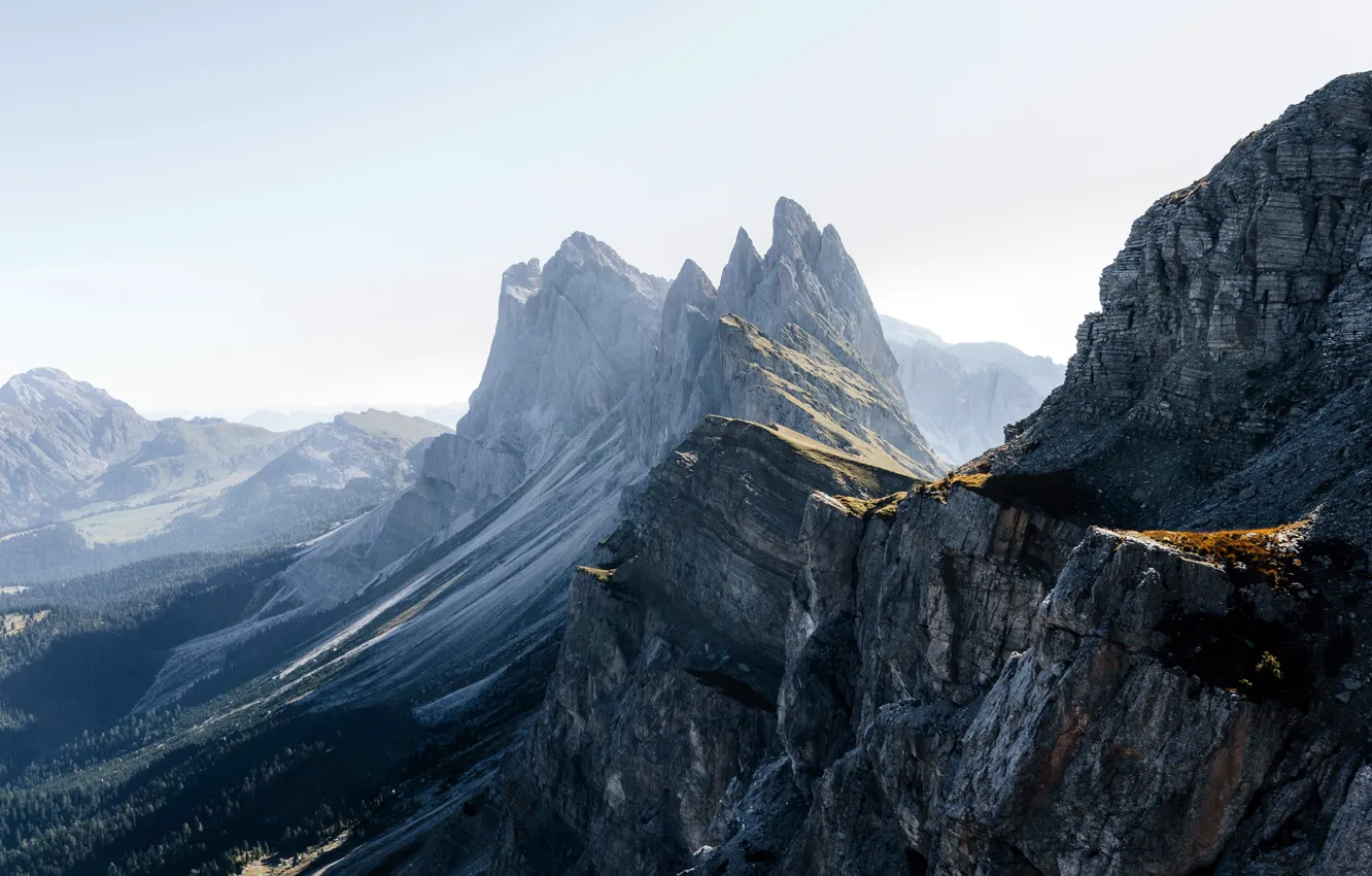 Фото обои Утро, Италия, Italy, Morning, Sunshine, Доломитовые Альпы, Dolomites, Солнечный свет