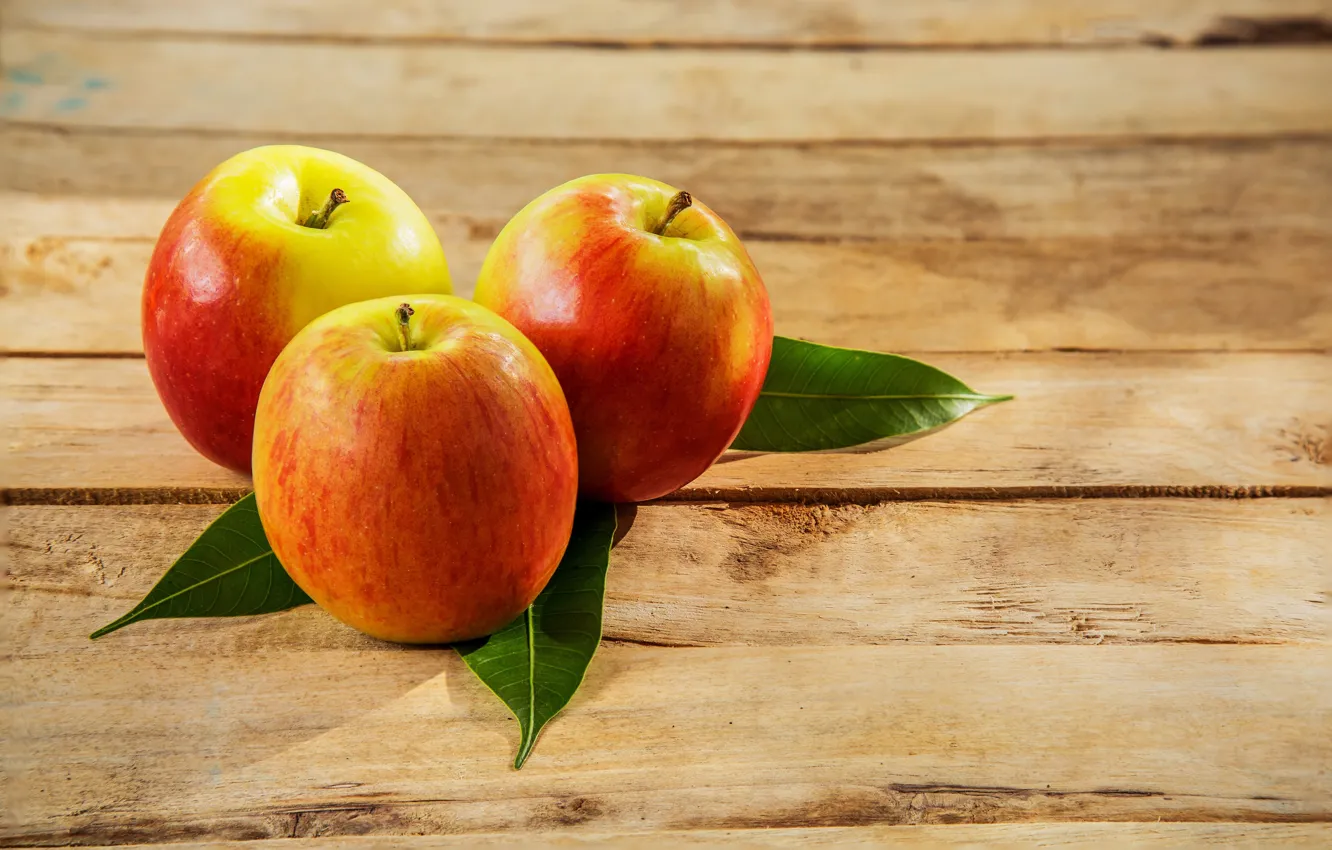Фото обои листья, яблоки, фрукт, боке