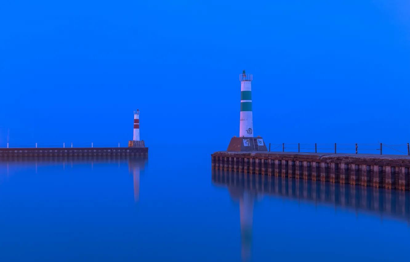Фото обои море, небо, маяк, бухта, вечер