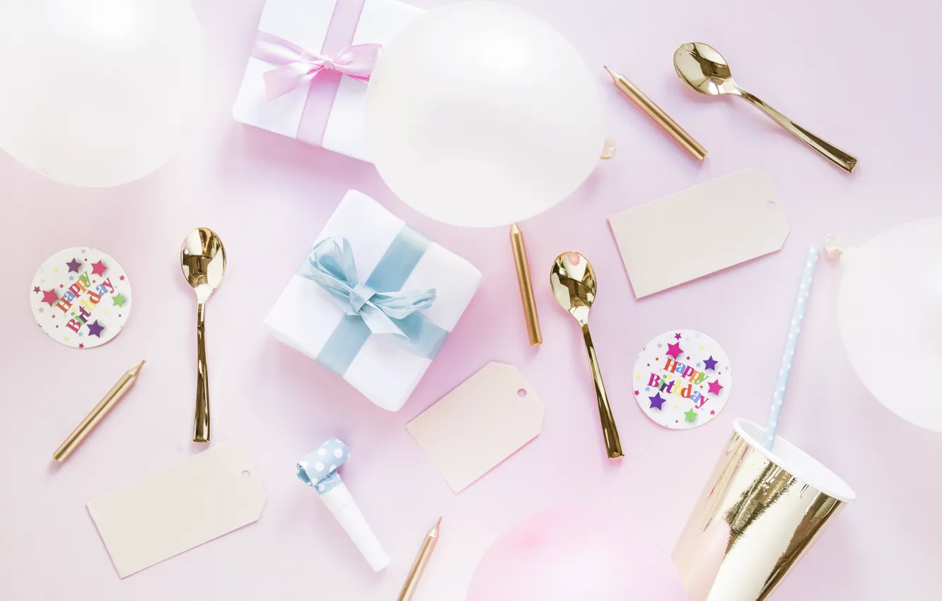 Фото обои декор, День рождения, Birthday, подароки, pink .background