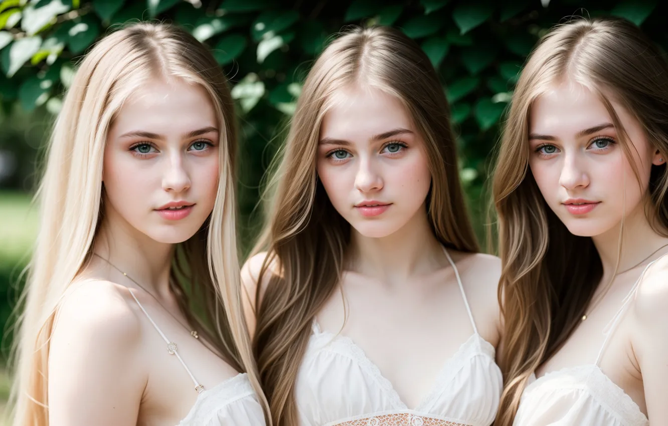 Фото обои long hair, women, face, hair, brunette, clones, blonde, Sisters