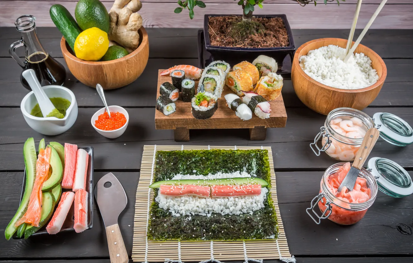 Фото обои food, rolls, sushi, суши, роллы, японская кухня, продукты, Japanese cuisine