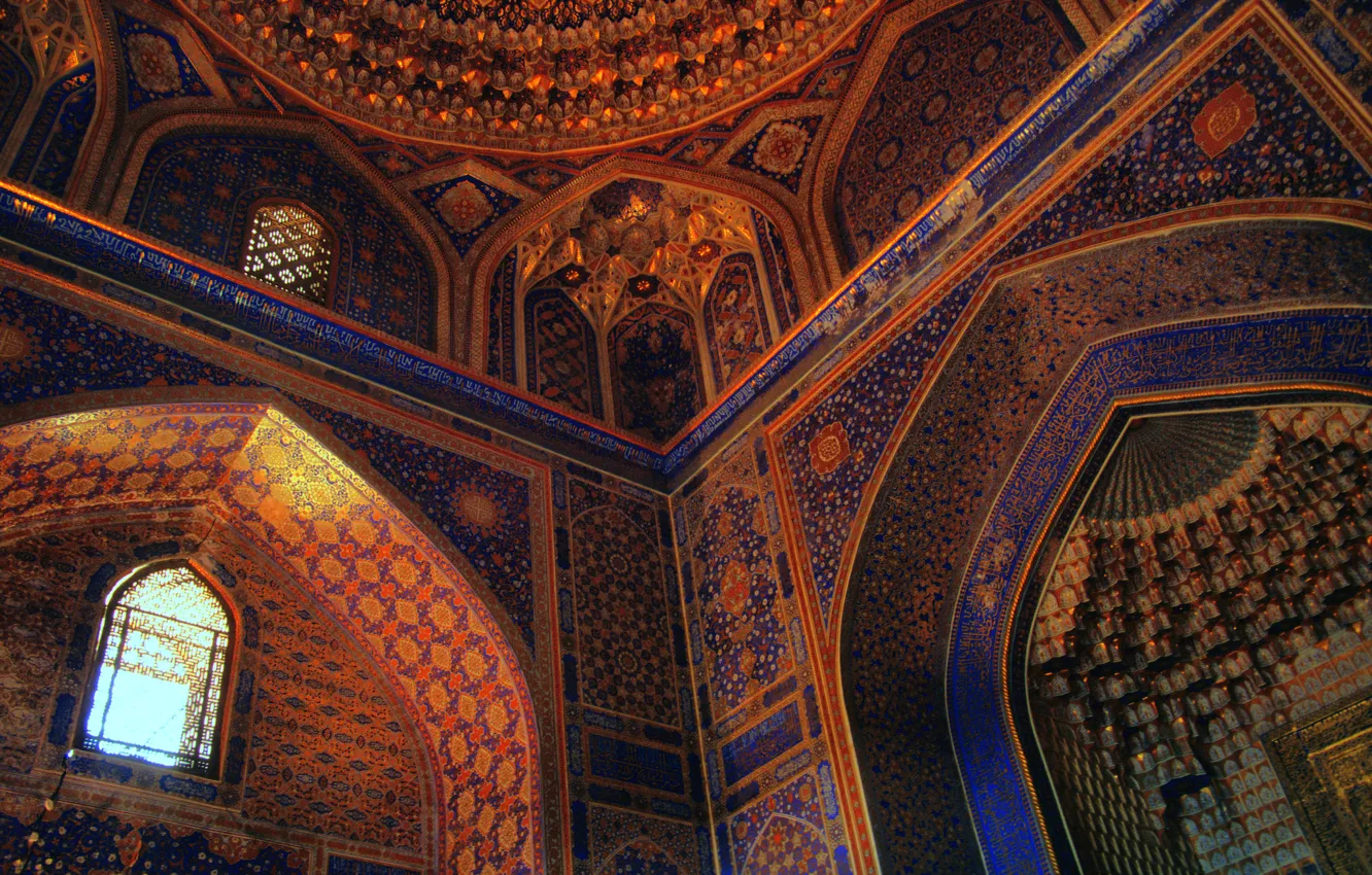 Фото обои Узбекистан, Самарканд, Позолоченное медресе, медресе Тилля-Кари, площадь Регистан
