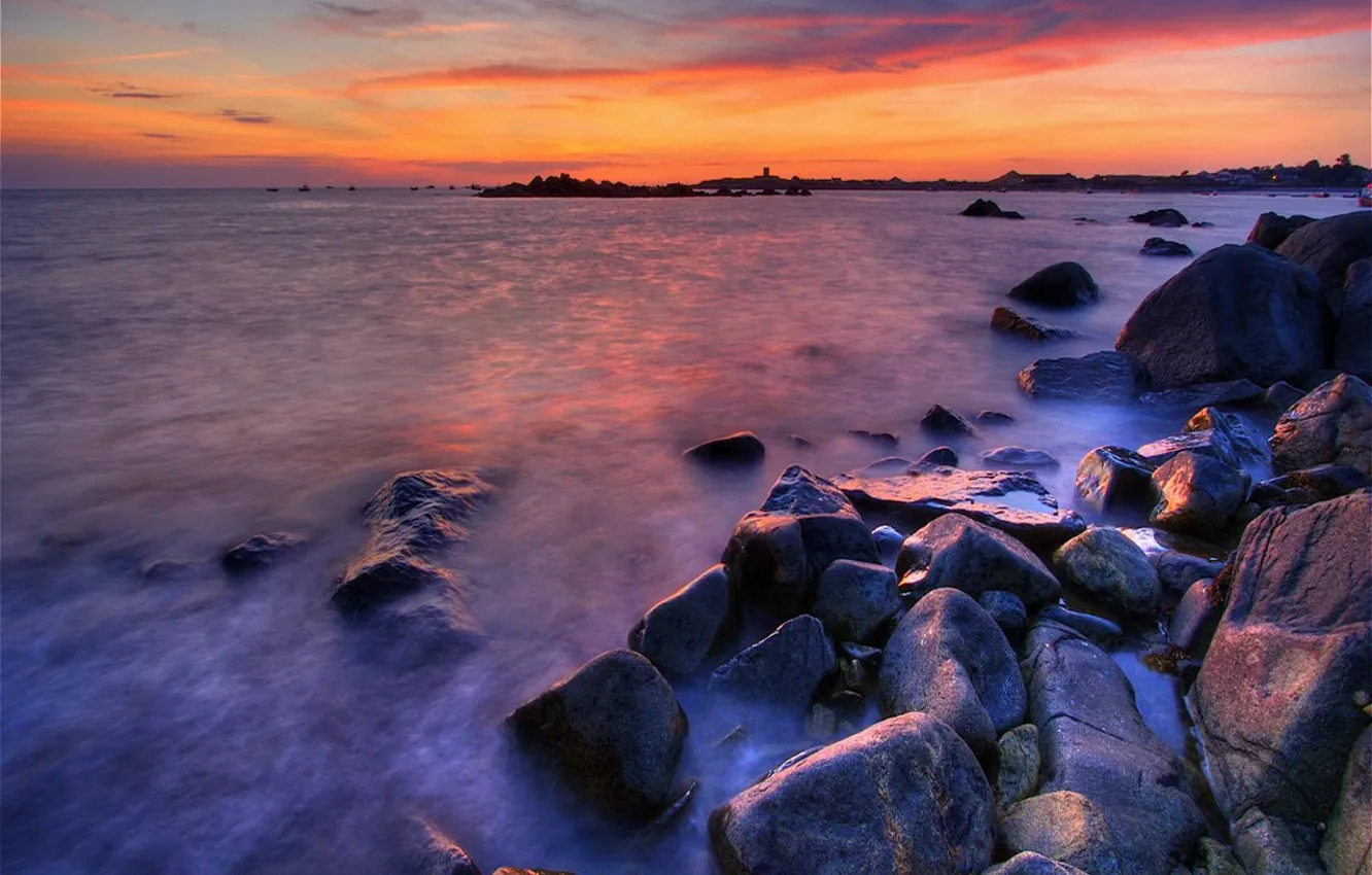 Фото обои закат, камни, Море