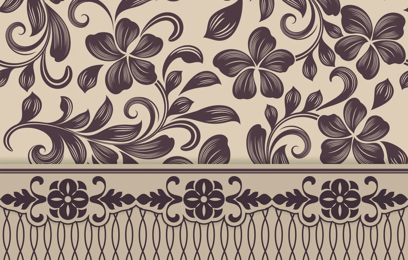 Фото обои узор, текстура, wallpaper, орнамент, brown, beige, floral, seamless