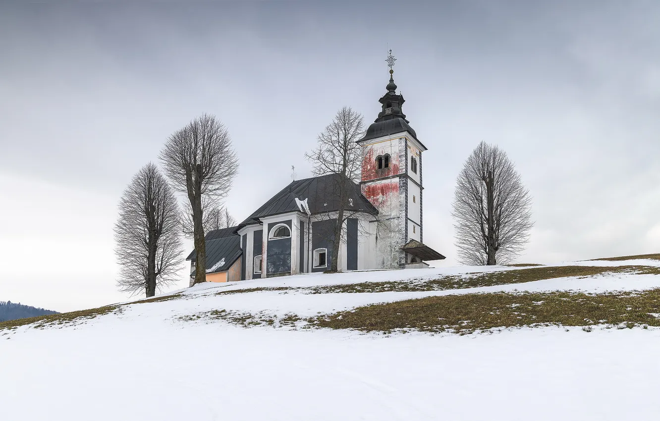 Фото обои зима, Slovenia, Church