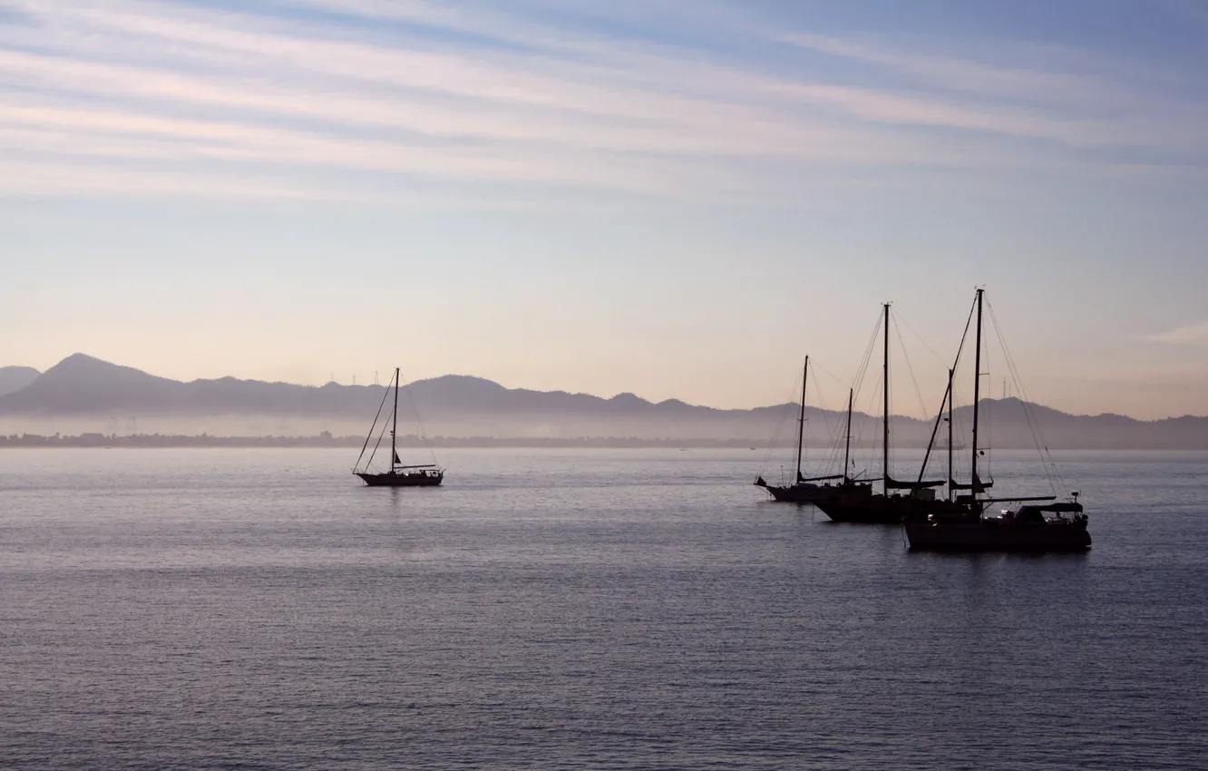 Фото обои море, небо, пейзаж, гладь, спокойствие, тишина, яхты, лодки