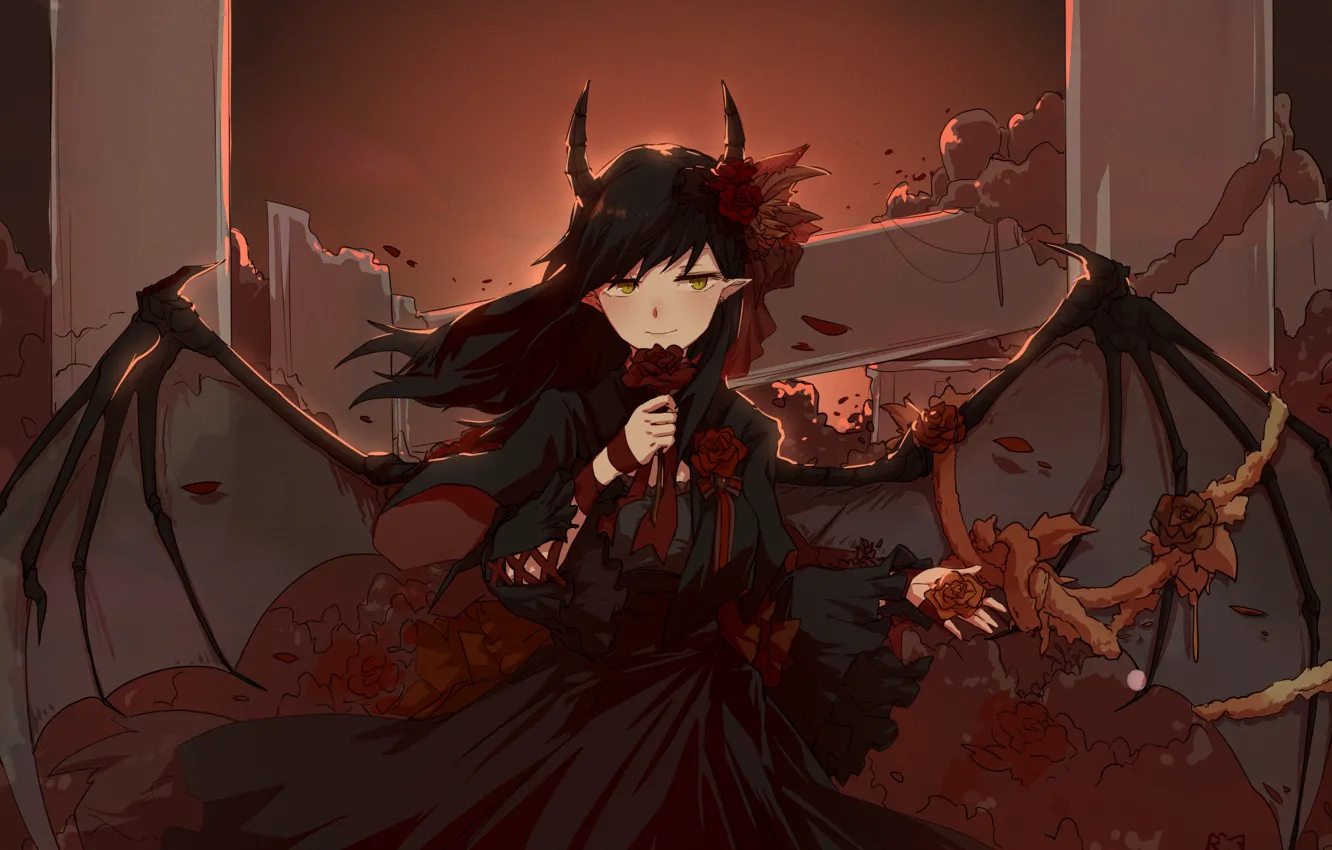 Фото обои взгляд, девушка, демон, арт