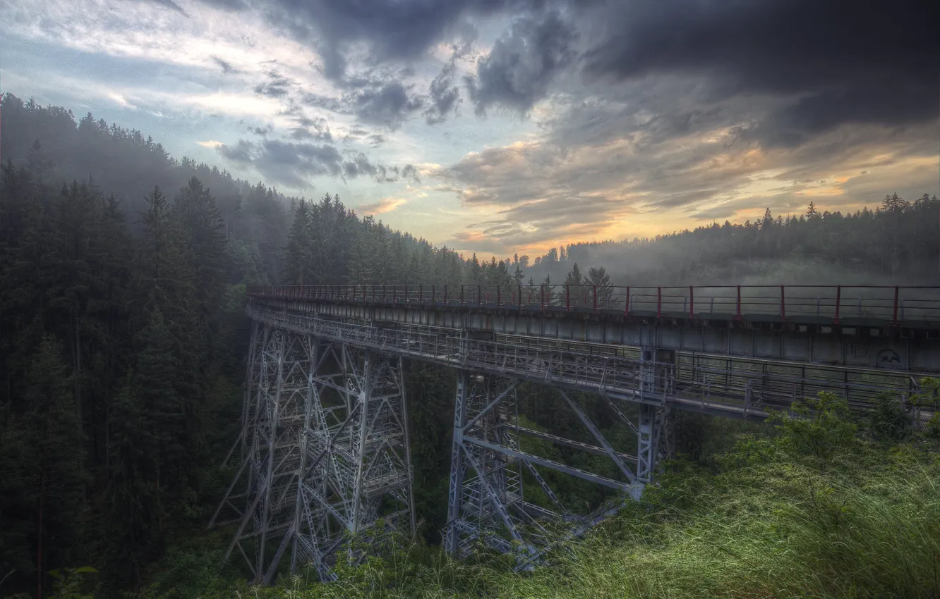 Фото обои мост, природа, железная дорога