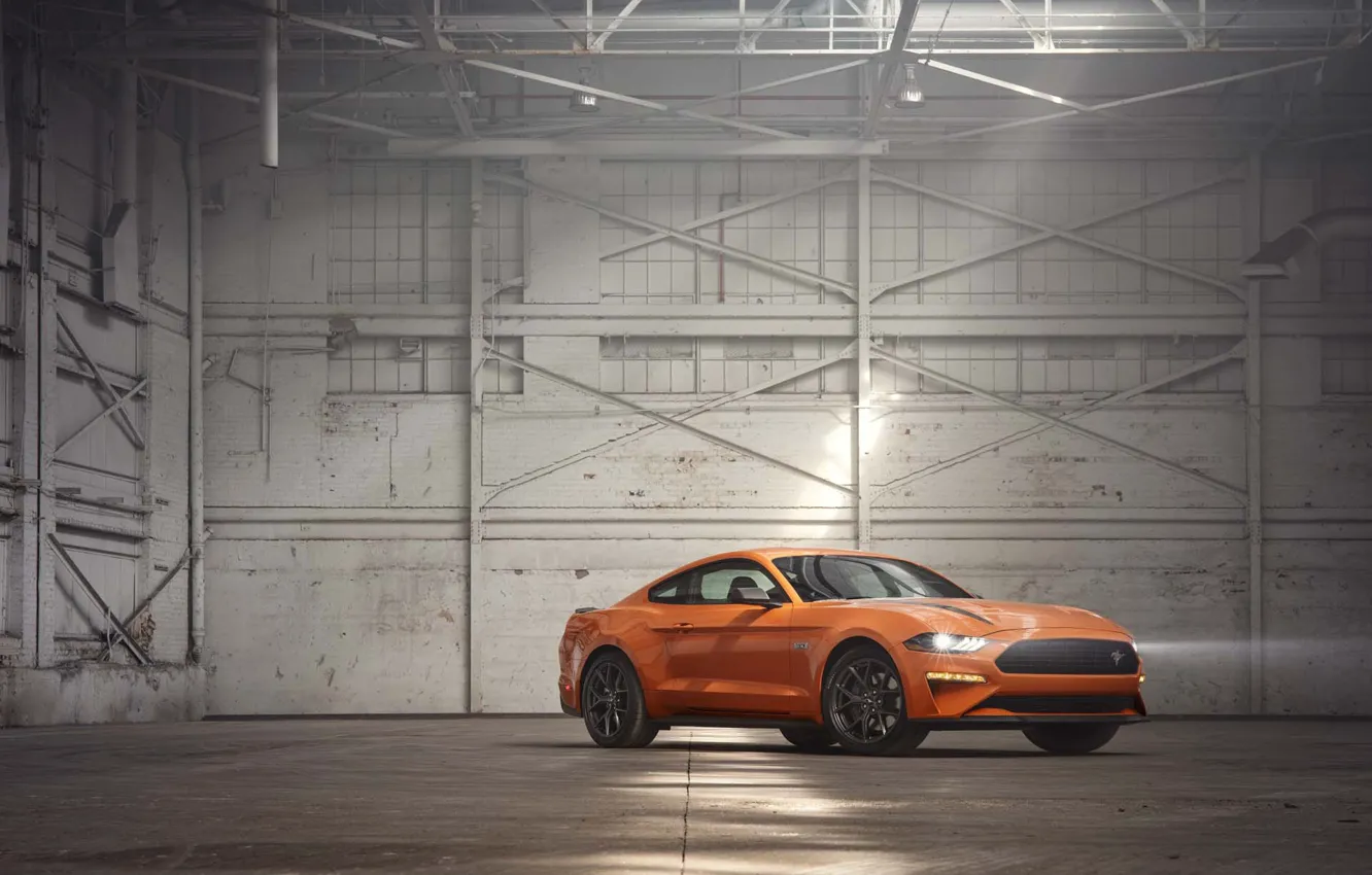 Фото обои Orange, Ford Mustang, Muscle Car, EcoBoost, 2020