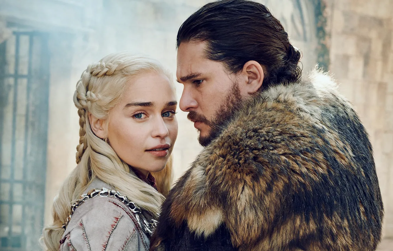Фото обои Game of Thrones, Игра престолов, Emilia Clarke, Daenerys Targaryen, Джон Сноу, Jon Snow, Targaryen, Kit …