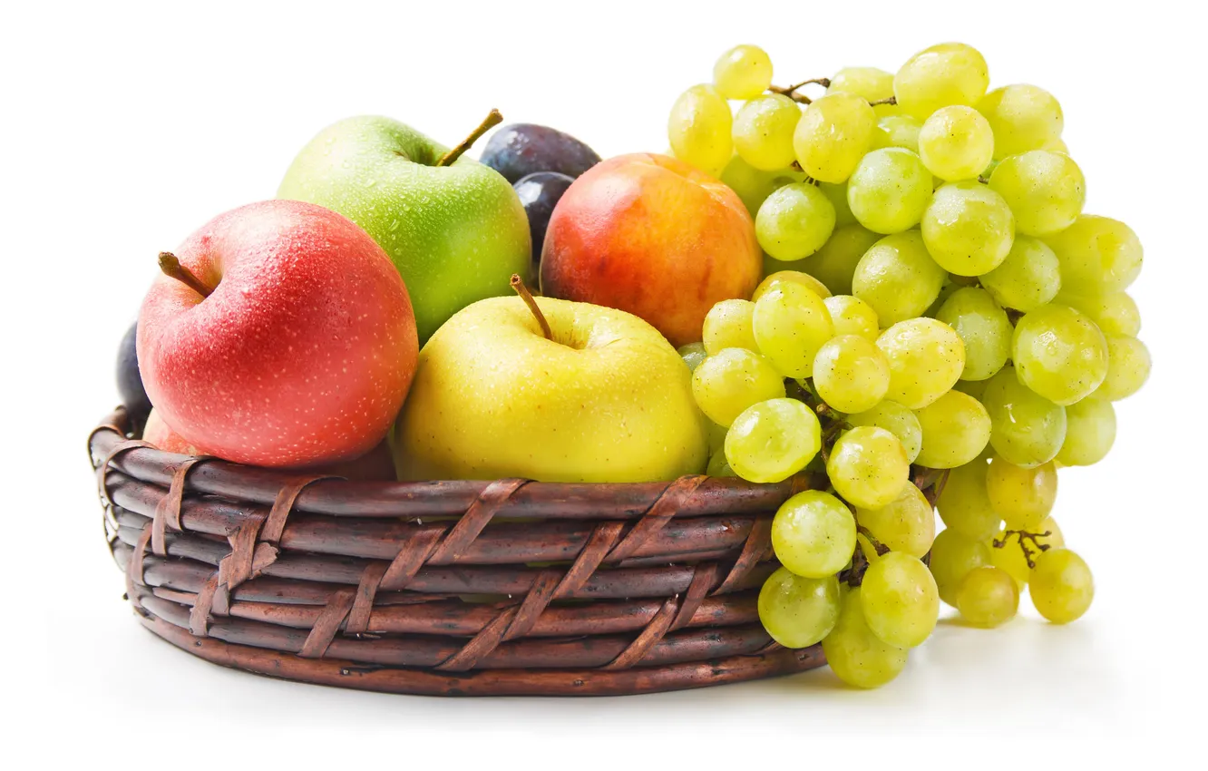 Фото обои ягоды, яблоки, виноград, фрукты, нектарин